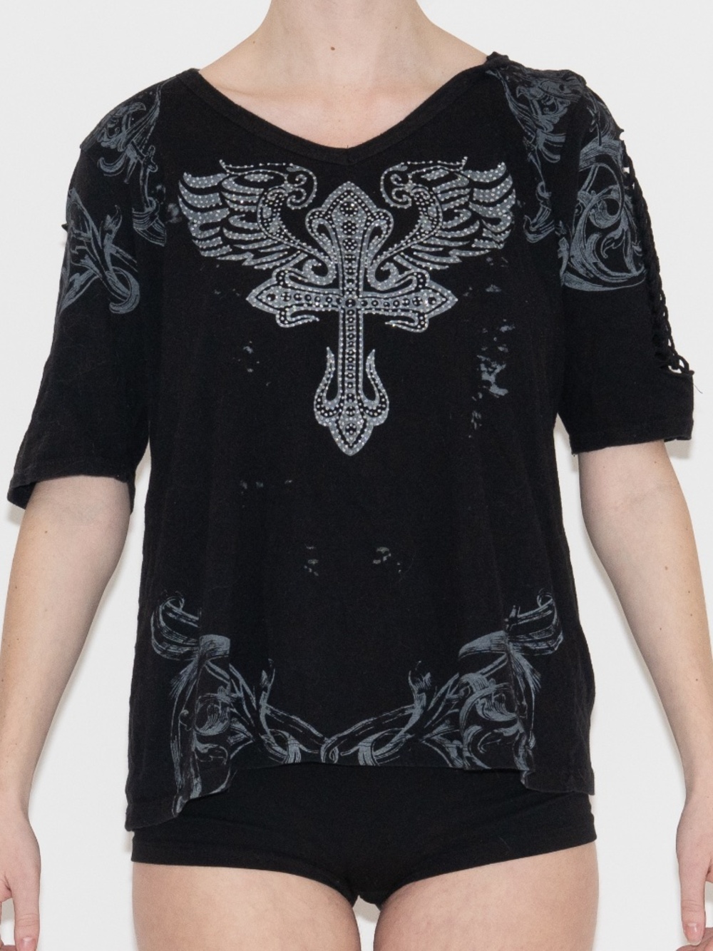 Y2k affliction style hoodie sweatshirt rhinestone cross graphic size XL occasion